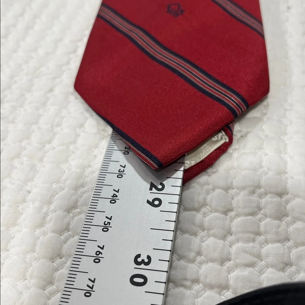 Christian Dior Red w/ Grey & Navy Stripe Tie 58” silk made in the USA